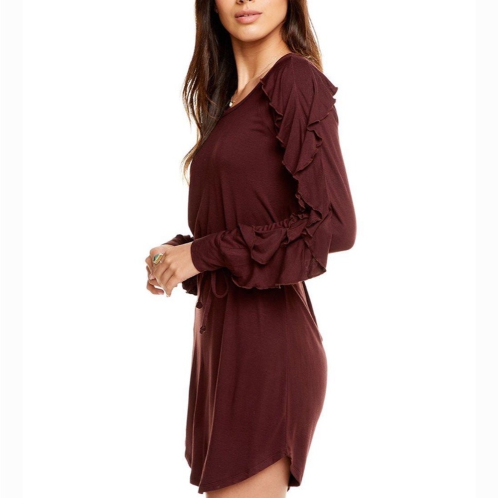 NWT CHASER Cool Jersey Ruffle Raglan Shirttail Dress Size M Color: Gray